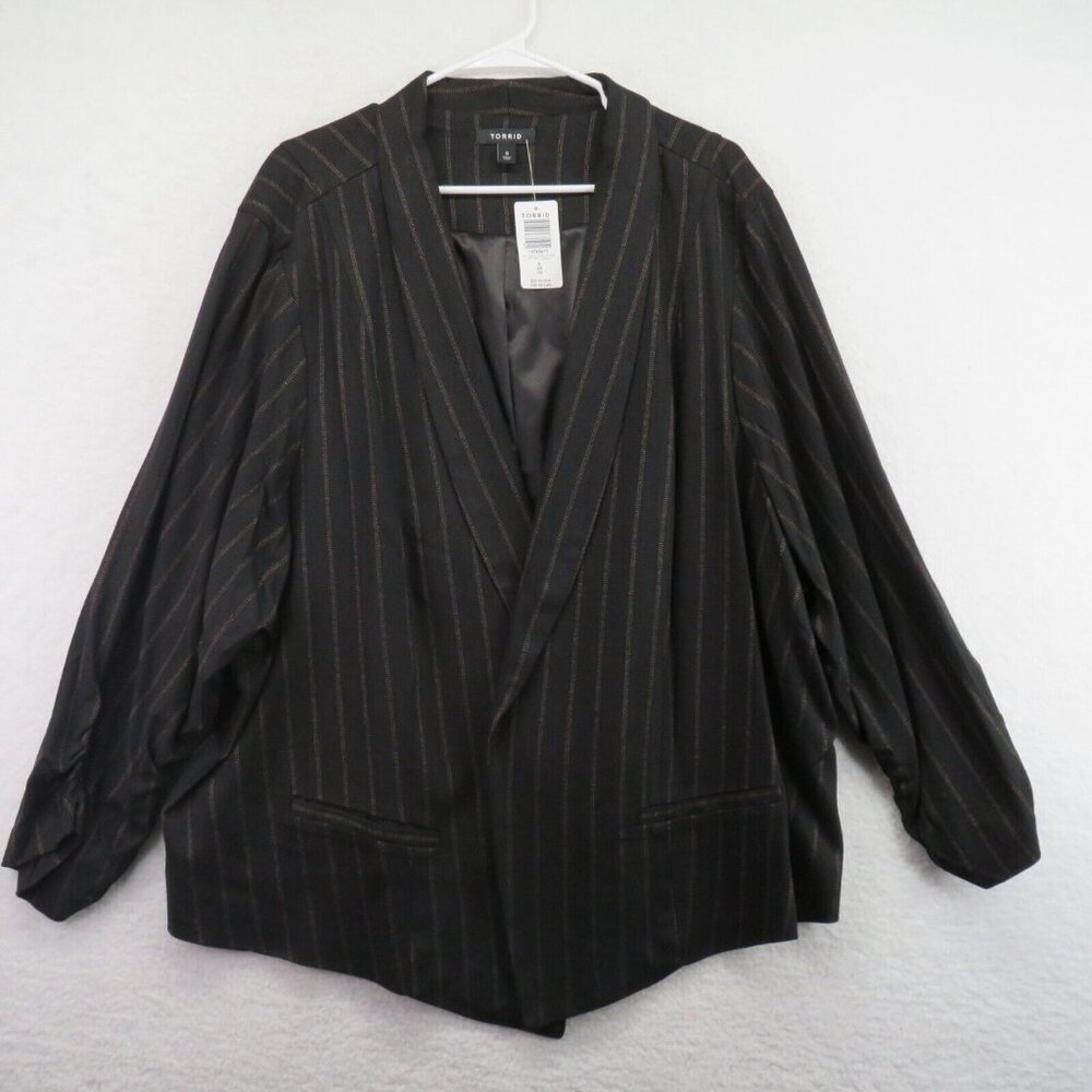 Torrid Jacket Womens Size 6X Black Stripe Twill Blazer Ruched Long Sleeve New